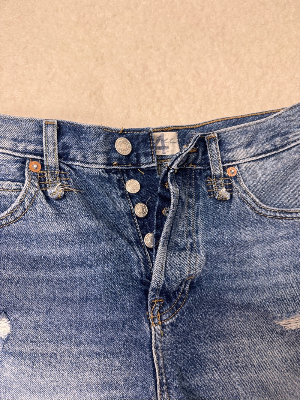 We The Free Distressed High-Rise Denim Shorts - Blue Wash - Picture 3 of 4